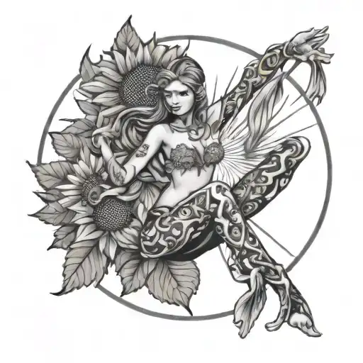 Tarot Card With A Sun Flowers And A Girl Doing A Bow Yoga Pose