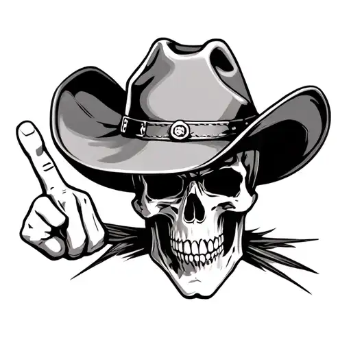 Skull Head With Cowboy Hat With Middle Finger Up