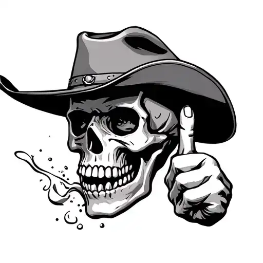 Skull Head Without Cowboy Hat Blowing Out Middle Finger