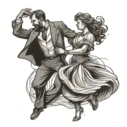 Man And Woman Dancing Together Line Drawing Style