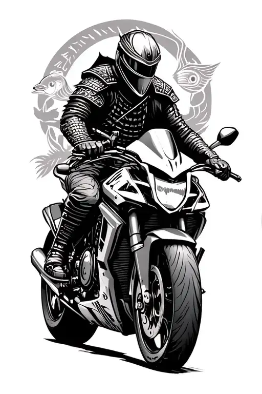 Samurai Riding Sportsbike With Pisces Background