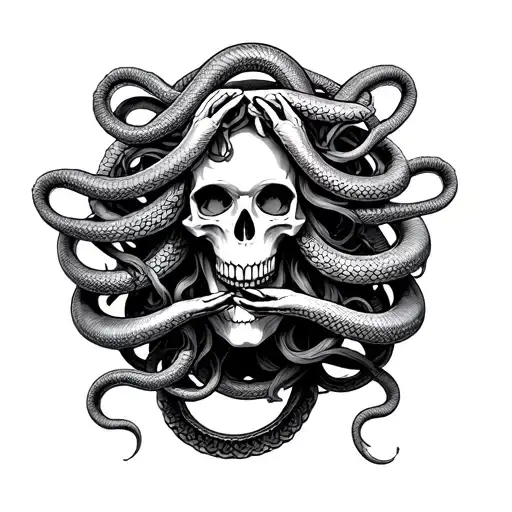Medusa Surrounded By Snakes Holding A Skull