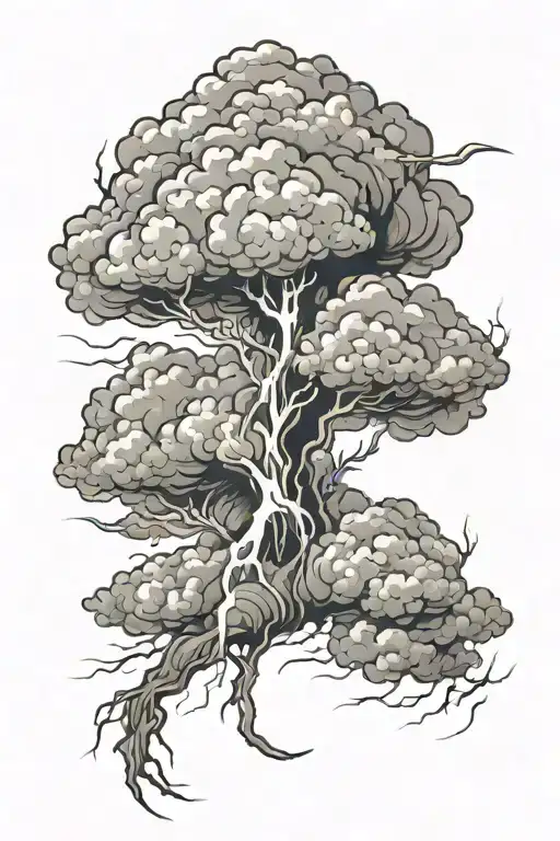 Storm Cloud With Lightening For Spine Tattoo Design