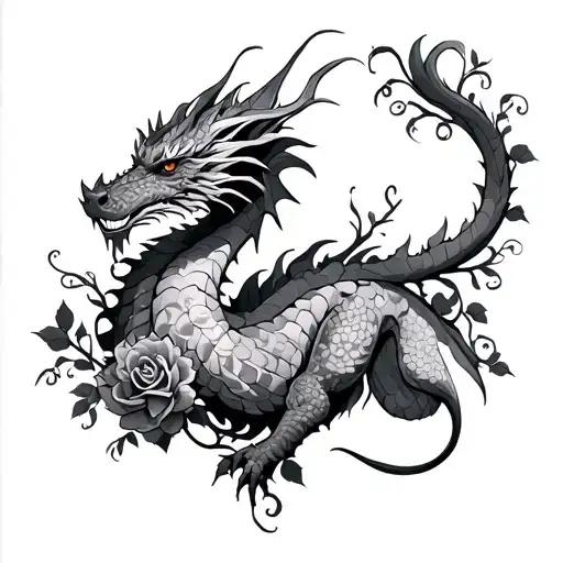 Dragon Wrapped In Roses And Vines