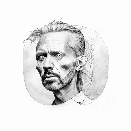 A Black And Grey Portrait Of A Famous Guitarist