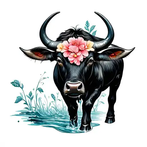 Water Buffalo With Flowers
