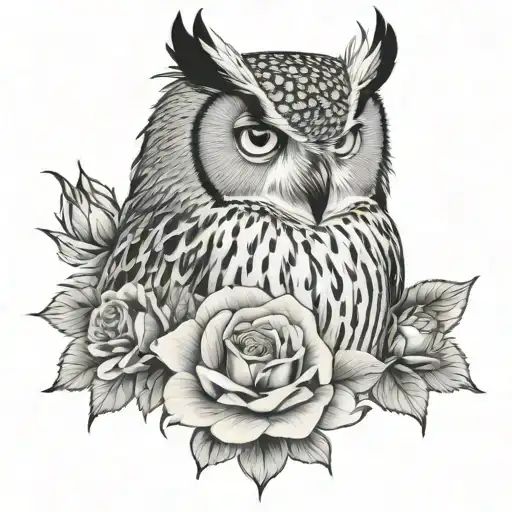 Eagle Owl With A Rose