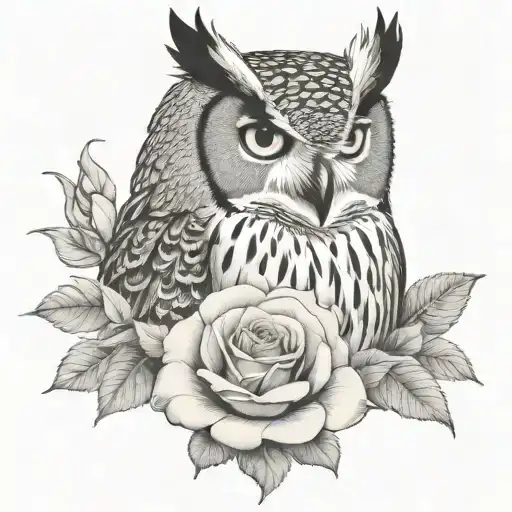 Eagle Owl With A Rose