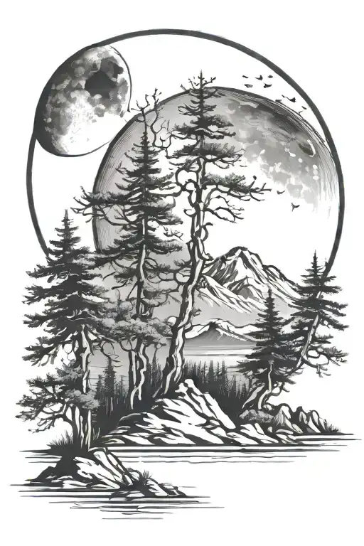 Nature Picture With Moon At The Top