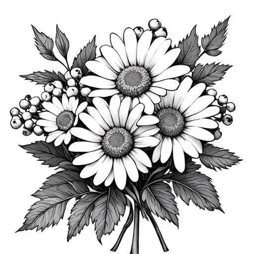 Daisy Flower And Hawthorn Flower Bouquet