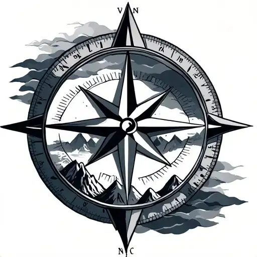 Compass Rose With Mountains Inside