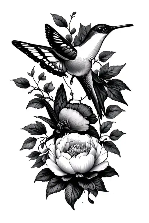 Hummingbird Butterfly Peony Vine