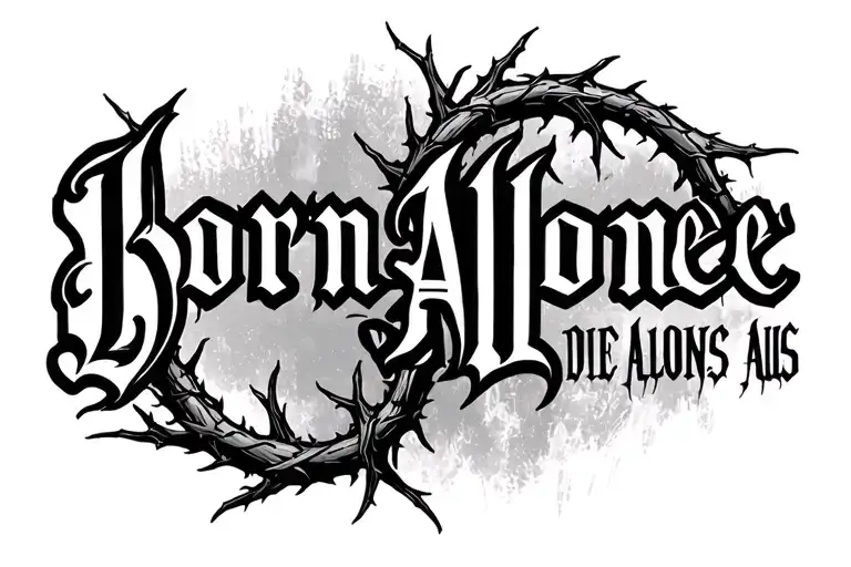 Born Alone Die Alone Gothic Font With Thorns Around