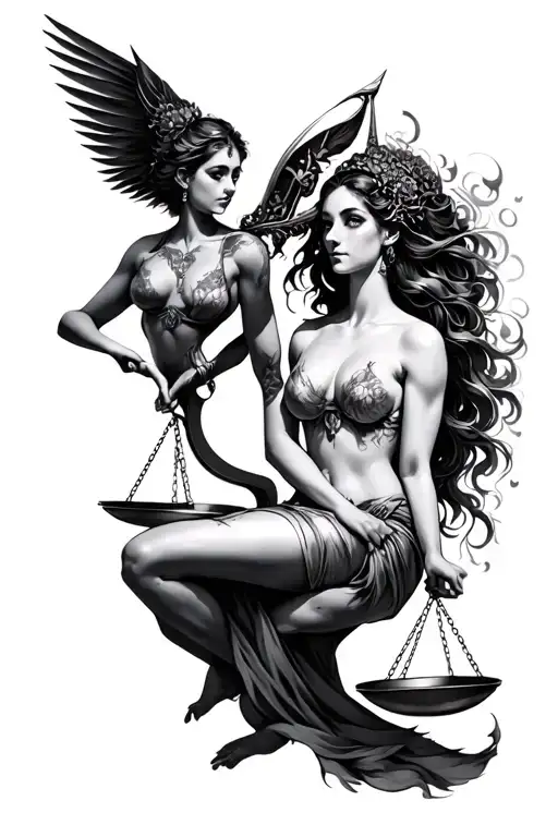 2 Woman A Sagittarius And A Scale Balance