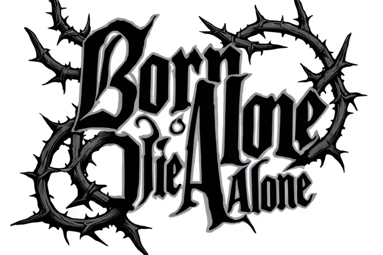 Born Alone Die Alone Gothic Font With Thorns Around