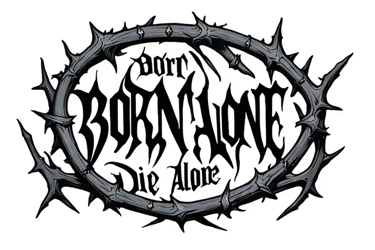 Born Alone Die Alone Gothic Font With Thorns Around
