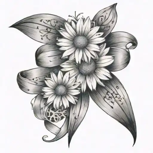 A Daisy And A Cosmos Tight Together In A Bow