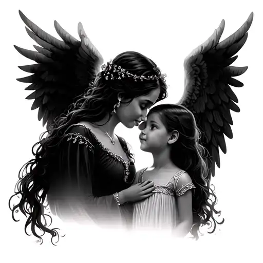 Mum With Angel Wings And Daughet