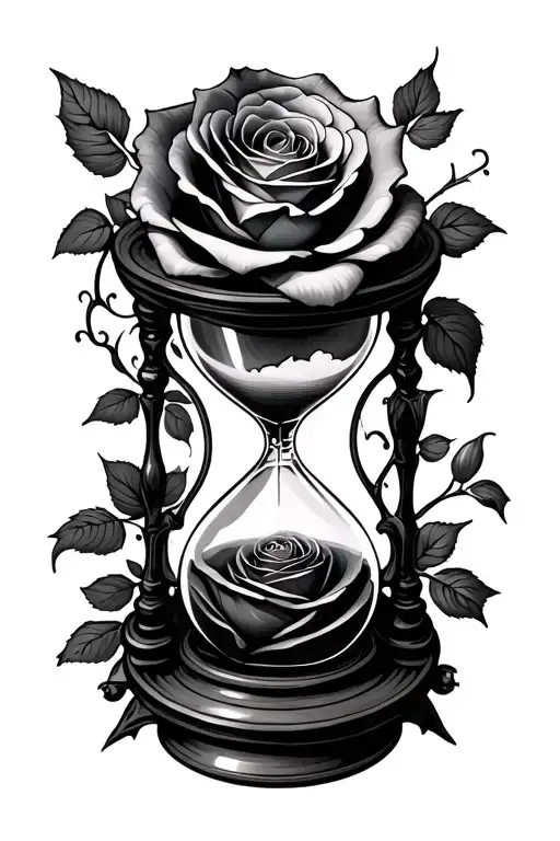 Hour Glass With Withered Rose Surrounded