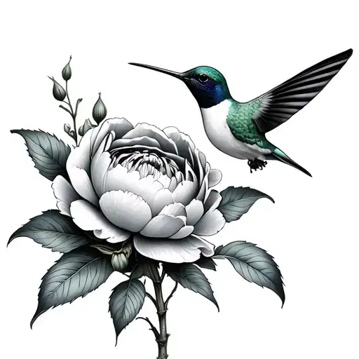 Peony With Hummingbird