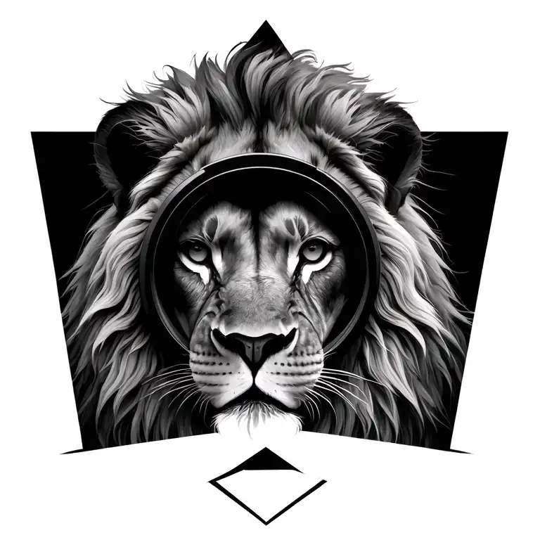Lion With A Geometrical Background Looking Through Lens