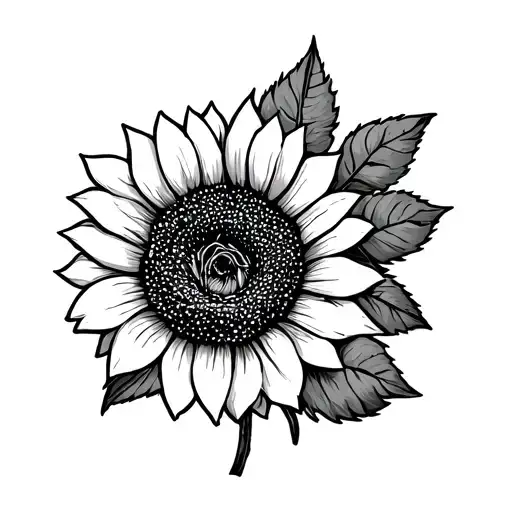 A Sunflower And A Rose Bouquet Small Fine Line