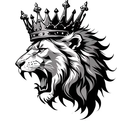 A Lion Roaring With A King's Crown Silueta De Mujer