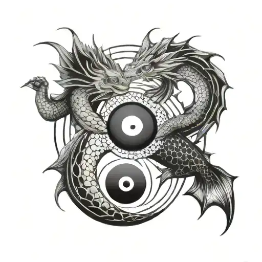 Fish And Dragon In Yin Yang Tattoo For Girl Not Big