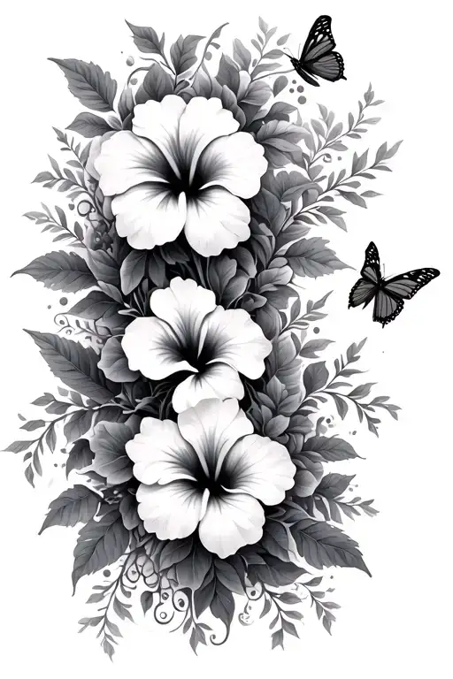 Sleeve Hibiscus Flowers And Vines With Butterflies Surrounding