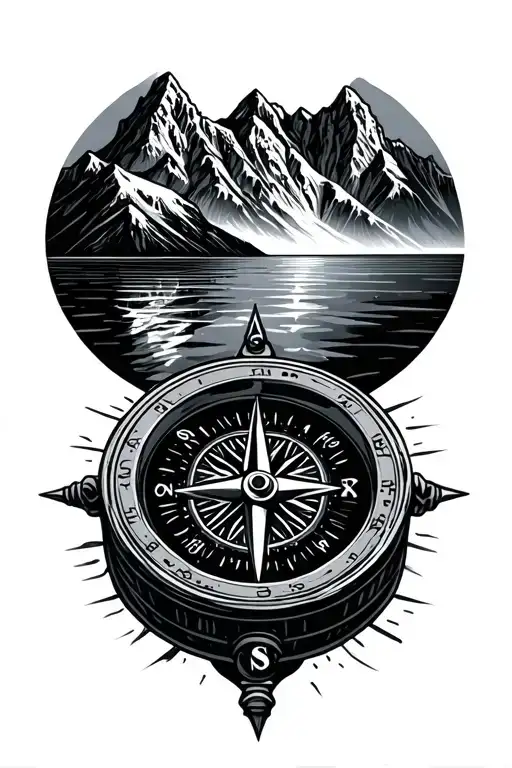 Small Compass Surrounded By Mountain Range