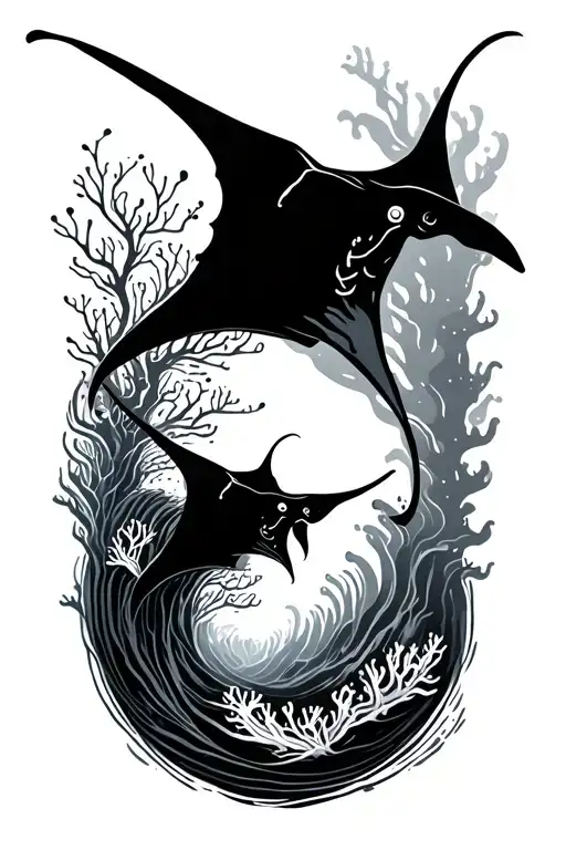 Simple Design Coral Reef Wave Manta Ray