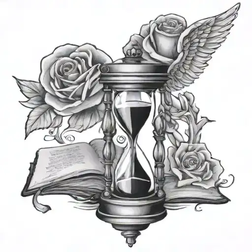 Angel Book Hourglass Rose Saying