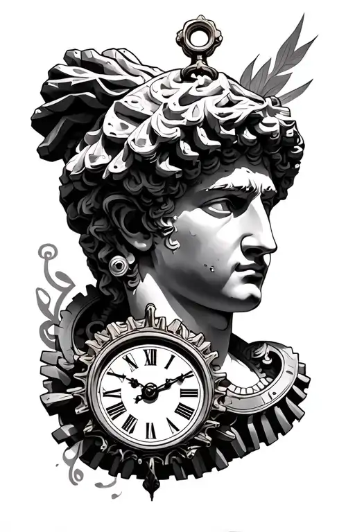 Combine Elements Of A Greek Statue And Clock Gears For A Unique Tattoo Design
