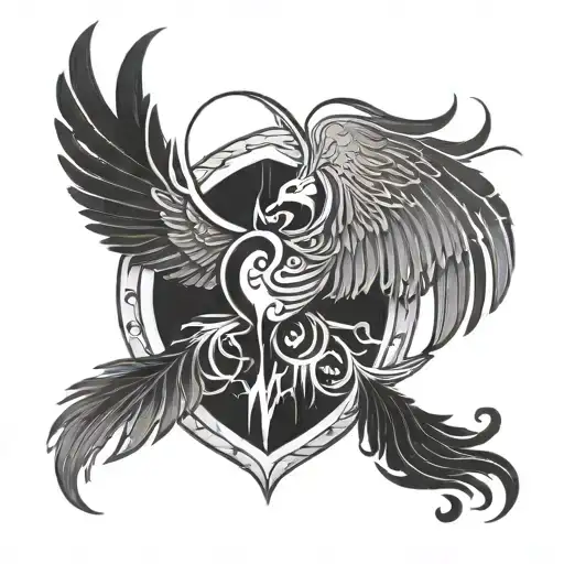 Heartbeat Line With Phoenix Bird