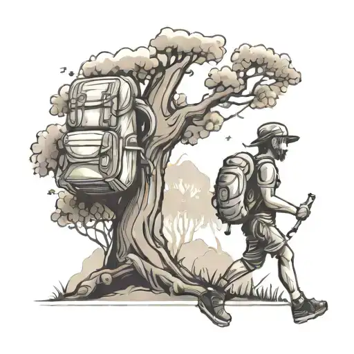 Tree And Hikerboy With Backpack