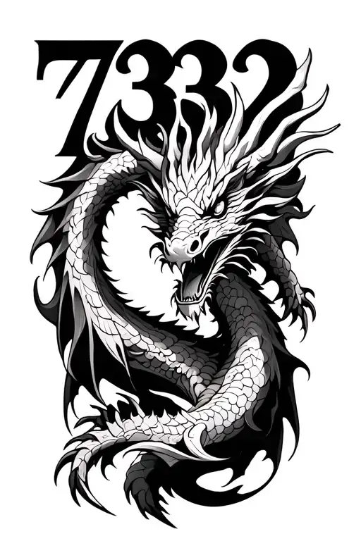 Intricate Dragon Design Incorporating The Numbers 732 In The Background