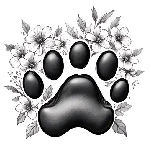 Realistic Dog Paw With Flowers