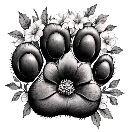 Realistic Dog Paw With Flowers