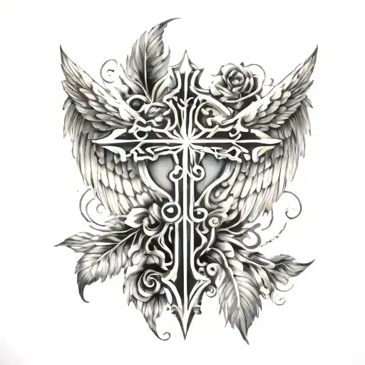 Cross With Bird Wings Around It