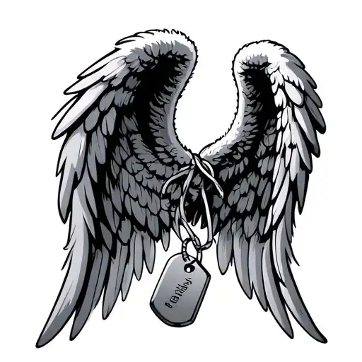 Angel Wing With Dog Tags Intertwined