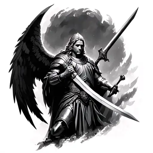 Angel Knight Holding A Sword