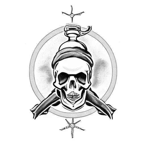 A Bottle Of Lamb's Rum With A Skull And Crossbones Label