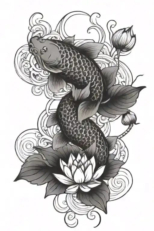 Koi Fosh Lotus Flower Intertwined