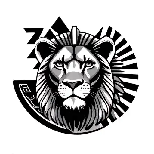 Lions And Egypt Cross Pyramids Sun