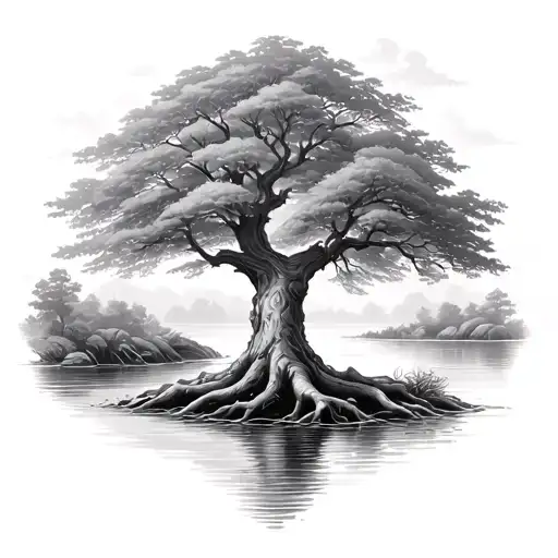 A Tree With Deep Roots Next To A Stream With The Tree Branches Have Names Of My Family Members