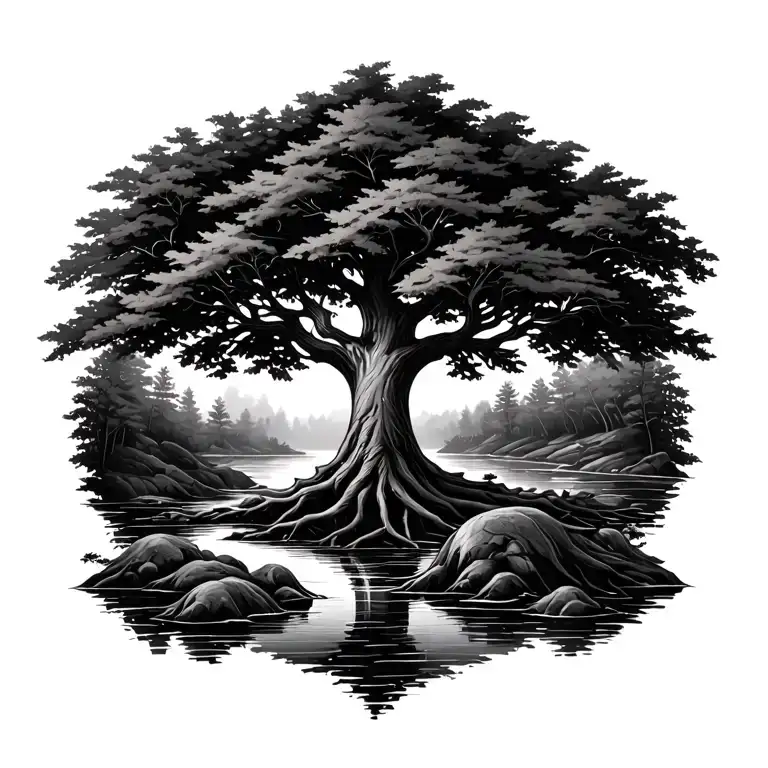 A Tree With Deep Roots Next To A Stream With The Tree Branches Have Names Of My Family Members