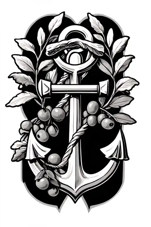 Anchor With Croatian Grb And Olive Branches On The Side