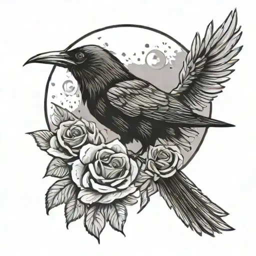 Raven And Roses With Moon