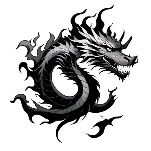 Japanese Dragon And Flame