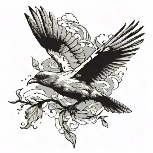 Bird Flying After A Falling Another Falling Bird With Big Wingspans